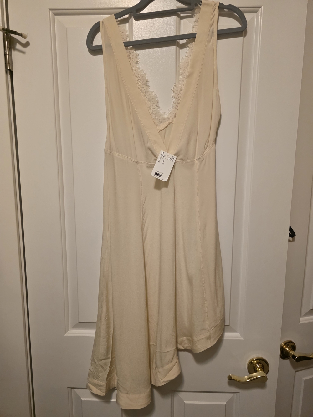 H&M Cream Asymmetrical Lace-Trim Dress